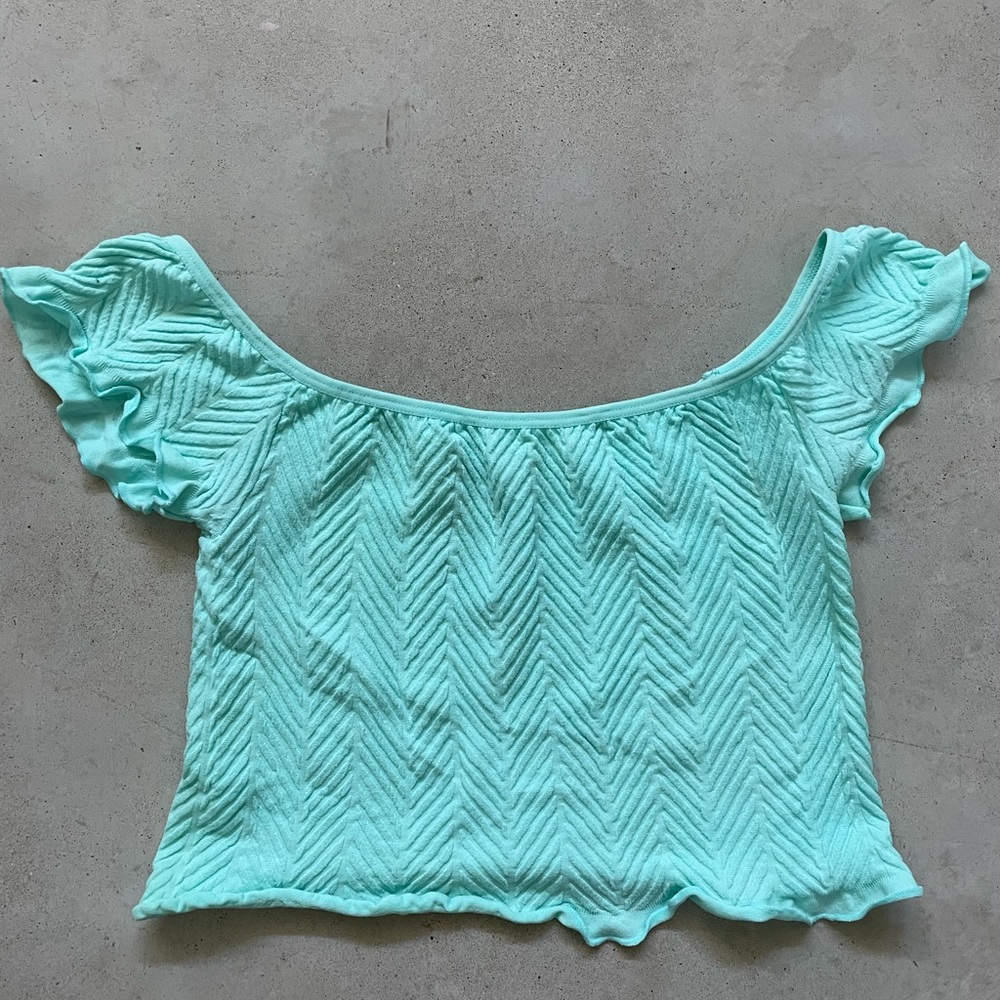 Mint off shoulder crop top